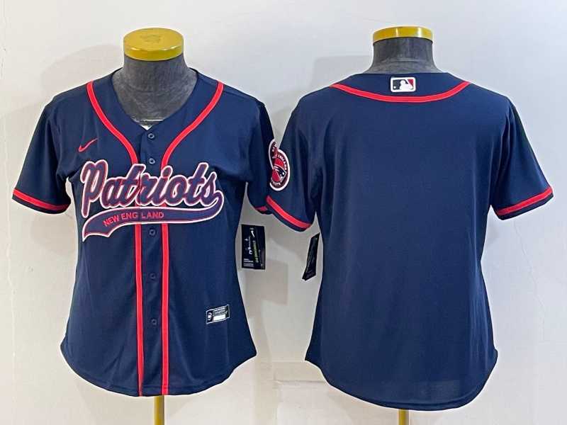 Womens New England Patriots Blank Navy With Patch Cool Base Stitched Baseball Jersey